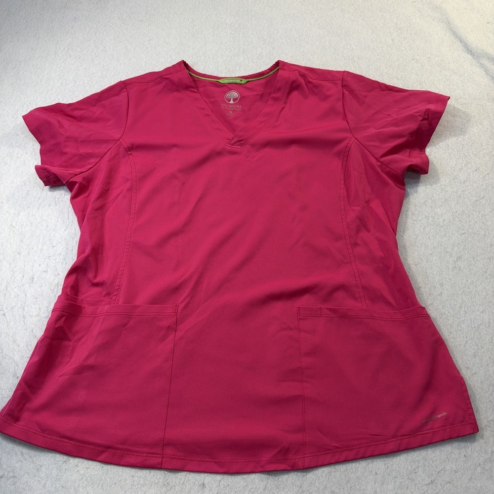 Healing Hands Monica Scrub Top Women XLarge Pink Stretch Hidden Pockets HH Work